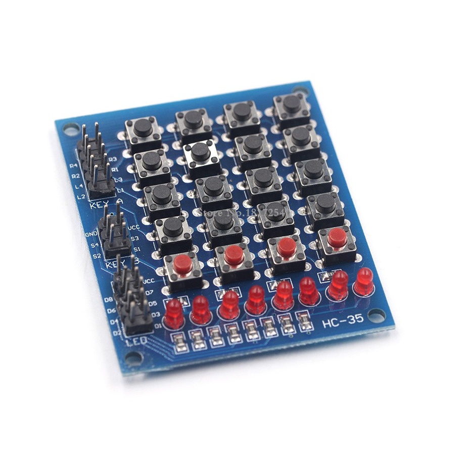 Matriz de pulsadores 4x4 + 8 LED + 4 pulsadores independientes. Teclado para Arduino